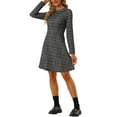 thumbnail image 4 of INSPIRE CHIC Women's Plaid Grid Peter Pan Collar Long Sleeve A-line Vintage Tweed Dress XS Black, 4 of 6