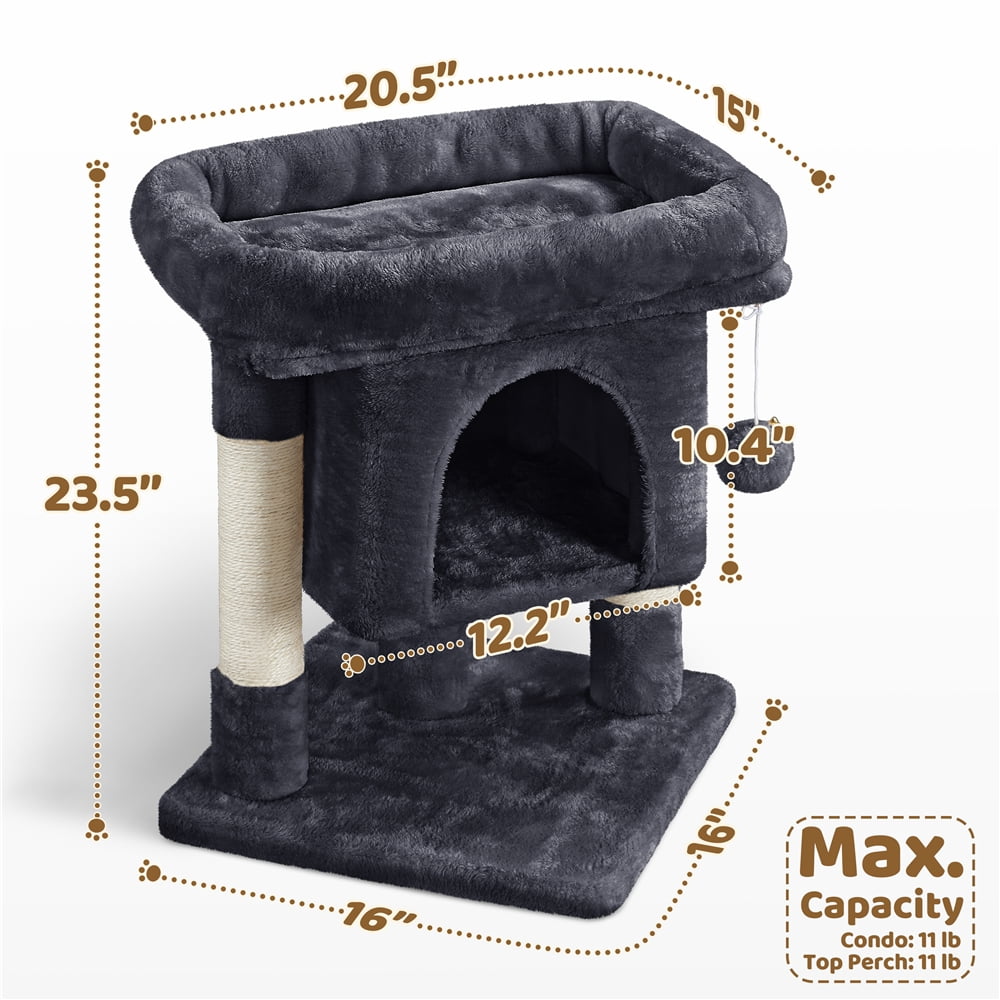 Yaheetech 23.5″ H Spacious Cat Tree with Large Top Perch, Condo & Scratching Posts, Black