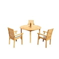 thumbnail image 4 of Grade-A Teak Dining Set: 3 Seater 4 Pc: 52" Round Table And 3 Hari Stacking Arm Chairs Outdoor Patio WholesaleTeak #51HR1104, 4 of 4