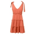 thumbnail image 4 of Gubotare Womens Summer Casual V Neck Sleeveless Mini Dress 2024 Tie Shoulder Tiered Ruffle Swing A Line Short (Watermelon Red,XXL), 4 of 5