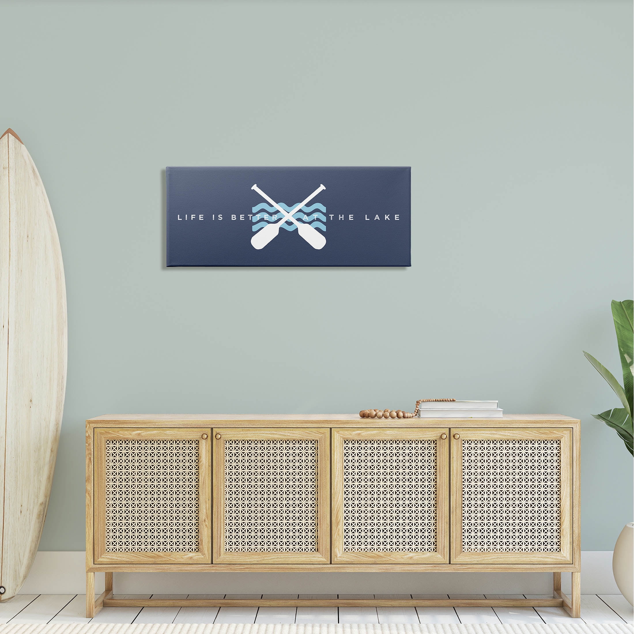 Life Better At Lake Crossed Oars Typography Graphic Art Gallery Wrapped Canvas Print Wall Art