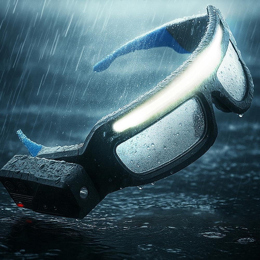 Rechargeable LED Headlight Glasses – Motion Sensor & Touch Control Light Up Eyewear, 5 Modes USB-C Charging, IPX4 Waterproof for Running, Camping, Fishing & Cycling (RL Blue 1 PC)