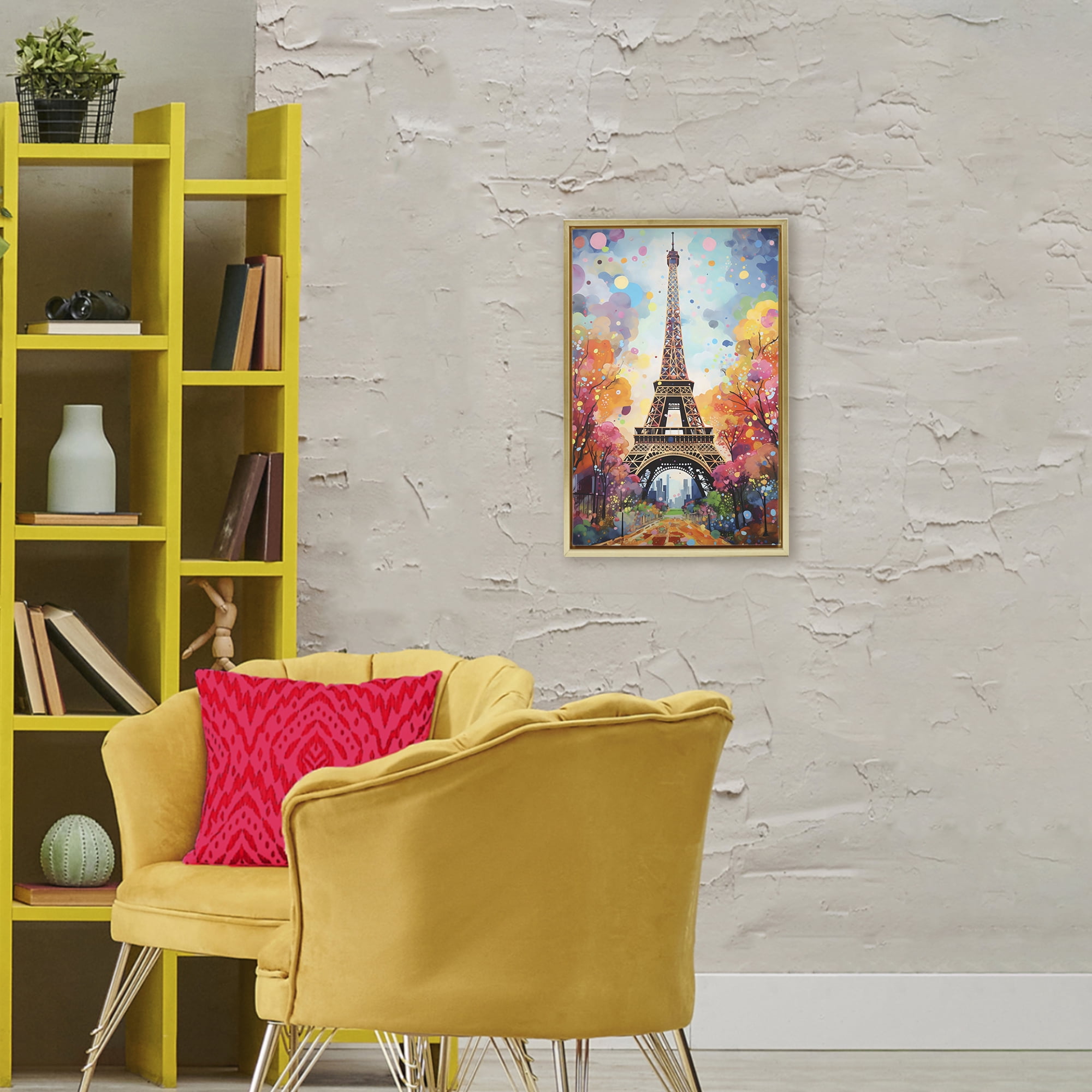Stupell Industries Eiffel Tower with Colorful Trees Gold Framed Floater Canvas Wall Art, design by Creative Studio