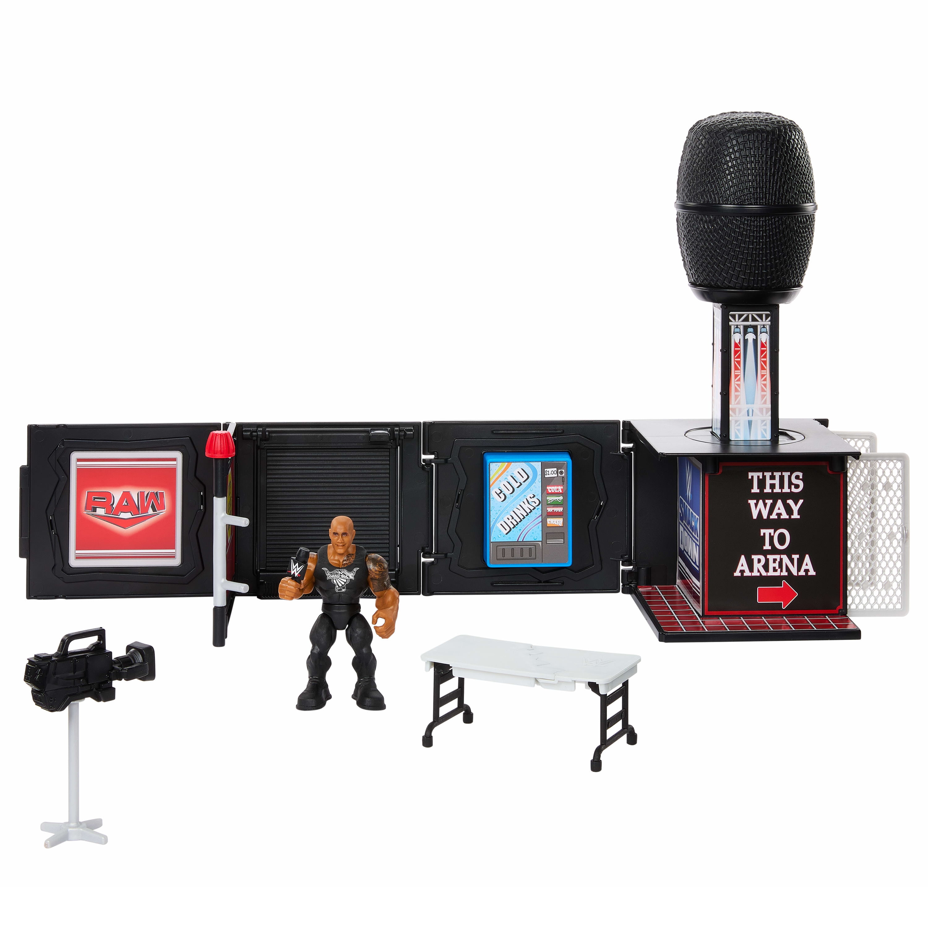 WWE Knuckle Crunchers Final Boss Microphone Playset with The Rock Action Figure & 2 Accessories, WWE KC Final Boss Mic Playset