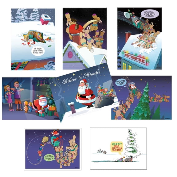Stonehouse Collection Funny Christmas Greeting Card Set - 8 Designs, 3 Cards Per Design, 5x7 Folded (24 Count)