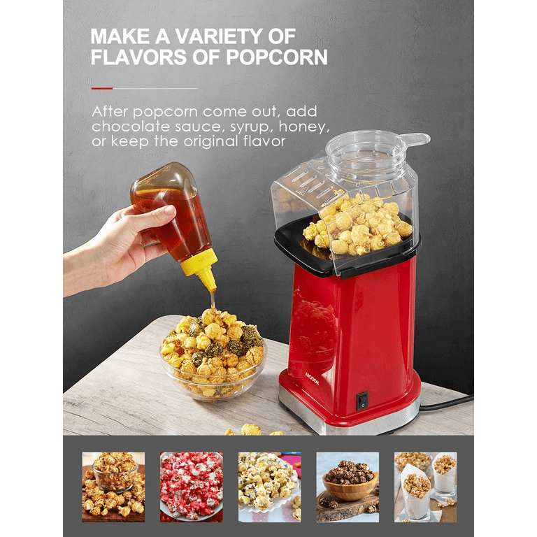 18cups Hot Air Popcorn Popper Maker, 1400W, Oil-Free, with Measuring Cup,  Red 