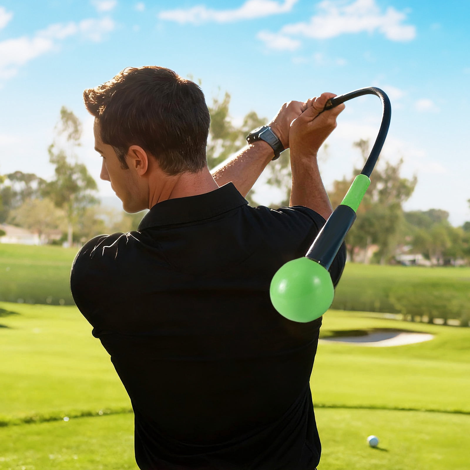 Gymax Golf Swing Trainer Aid 47'' Warm-up Practice Stick w/Weighted Head for Grip Green