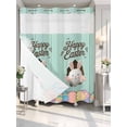thumbnail image 2 of No Hook Shower Curtain with Snap-in Liner, Green Easter Waterproof Fabric Bathroom Curtains, Spring Cartoon Bunny Colorful Eggs Wood Grain Bath Curtains & Mesh Top Window 66"x72", 2 of 9