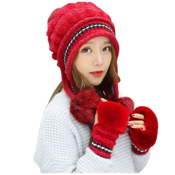 XIAOCHA Womens Multi‑Pack Beanie Solid Ribbed Knit Urban Walk Beanies Hat,Red
