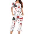 thumbnail image 2 of Puntoco Conjuntos de pijama cómodos para mujer, conjunto de pijama con top de manga corta con botones y cuello redondo con estampado navideño y pantalón con bolsillos y cintura elástica, 2 of 5
