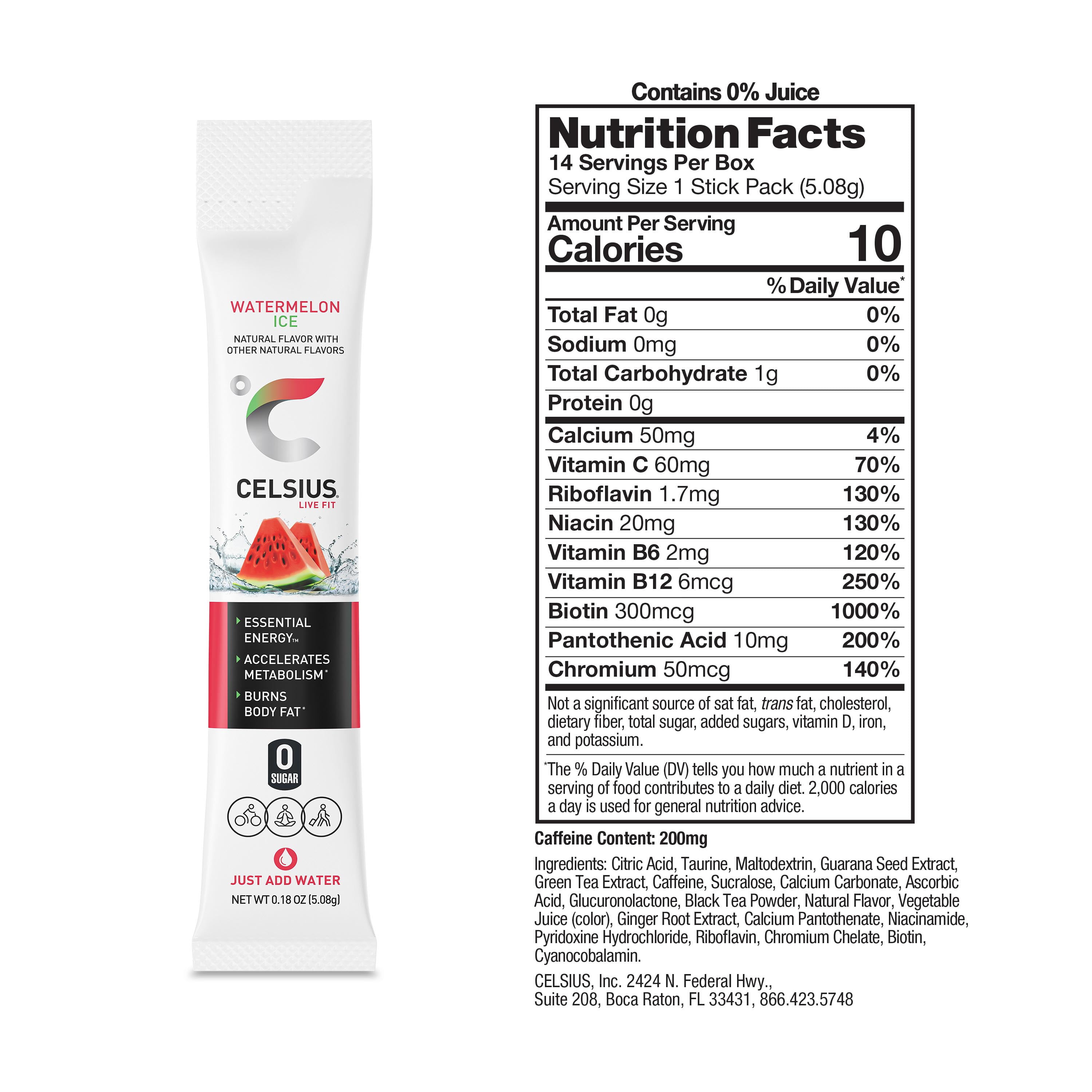 CELSIUS On The Go Energy Drink Mix, Watermelon Ice (14 Stick Pack)