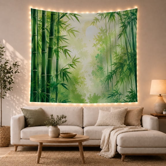 Green Bamboo Forest With Misty Light, Serene Japanese Inspired Style for Nature Lovers, Botanical Wall Art, Housewarming Gift, Tapestry Wall Hanging for Bedroom and Living Room