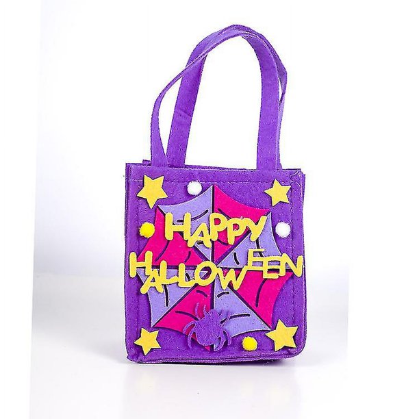 Bolsas de dulces de Halloween Bolsas de regalo de fieltro para trucos o golosinas con asas Bolsas de fiesta grandes para niños Favores de fiesta de Halloween (púrpura) (2 unidades)