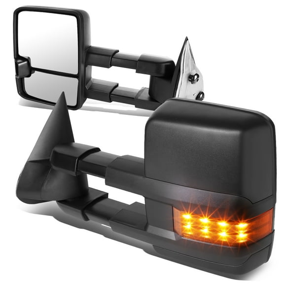 DNA Motoring TWM-030-T666-BK-AM For 1999 to 2006 Silverado / Sierra Pair of Black Manual Folding w / Amber LED Turn Signal Towing Mirrors