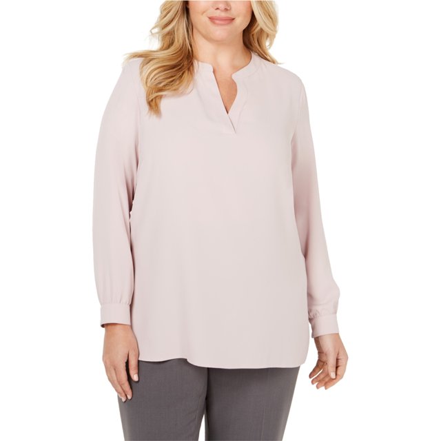 Anne Klein Blusa tipo túnica con cuello dividido para mujer, rosa, 1X
