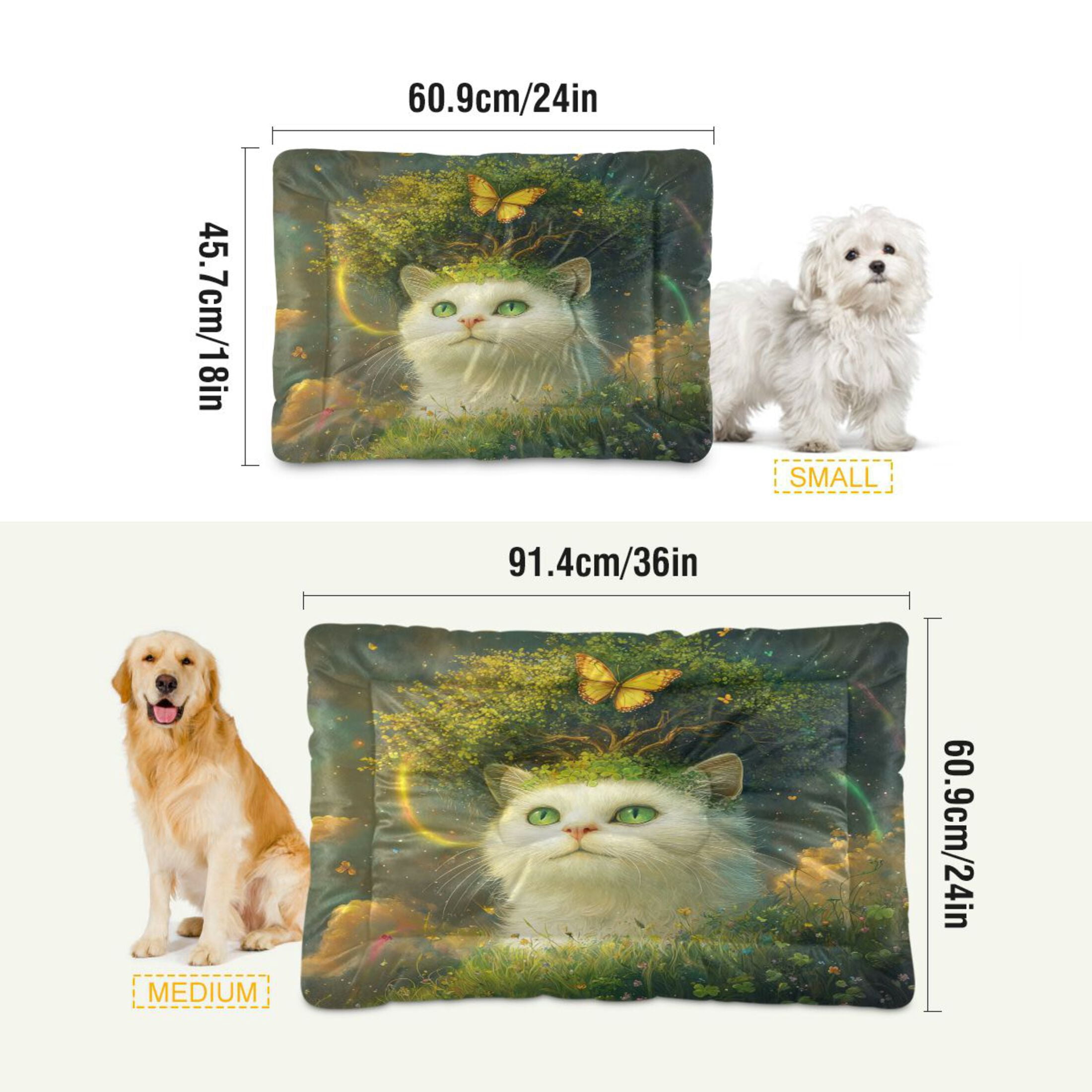 Qxltty Forest White Cat Ped Pad Wear-resistant and Hard to Bite Through Sleeping Pad for Small Medium Large Dogs Winter Pet Bed 36×24in
