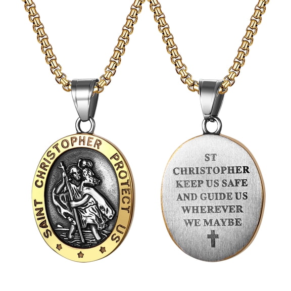 Avaner Patron Saint Medals Amulet Necklace Stainless Steel Protection Jewelry for Men Women with 23.6" Chain