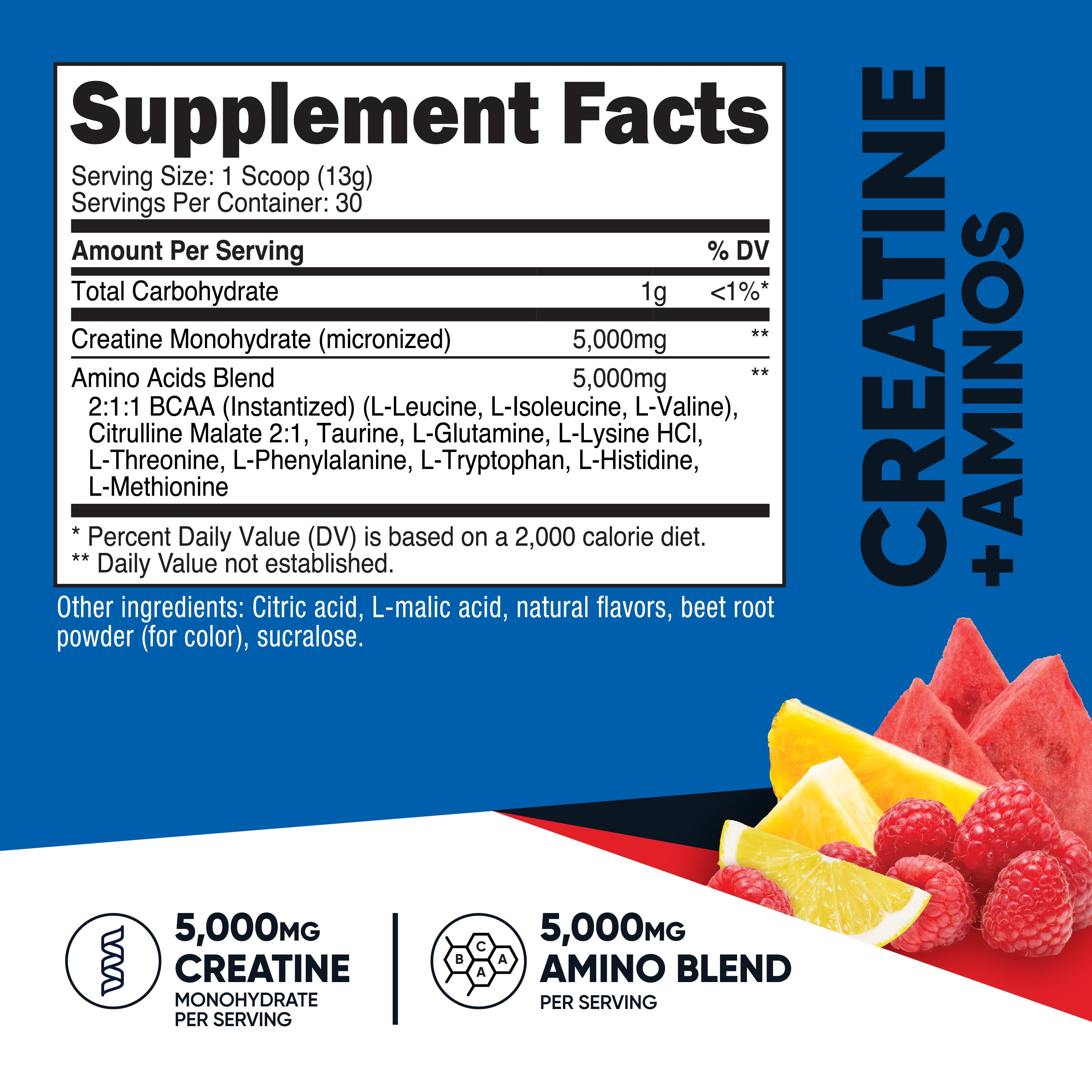 creatine with l leucine and l carnitine Nutricost Creatine + Aminos 30 Servings Fruit Punch Flavor - 5,000mg  Creatine Monohydrate & BCAA
