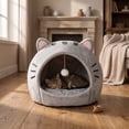 thumbnail image 4 of Convertible Cat Bed 2 in 1 Semi Enclosed Pet Bed All Seasons Warm Cozy Cat Ear Design for Indoor Cats Small Dogs Sleeping Hideout(S), 4 of 7