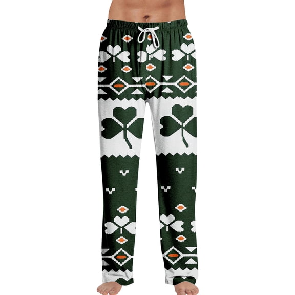 Domuza Men's St Patricks Day Pajamas Pants Shamrock Graphics Drawstring Stretch Waist Pjs Trousers Soft Relaxed Fit Lounge Sleep Pants with Pockets Fluorescent Green XL