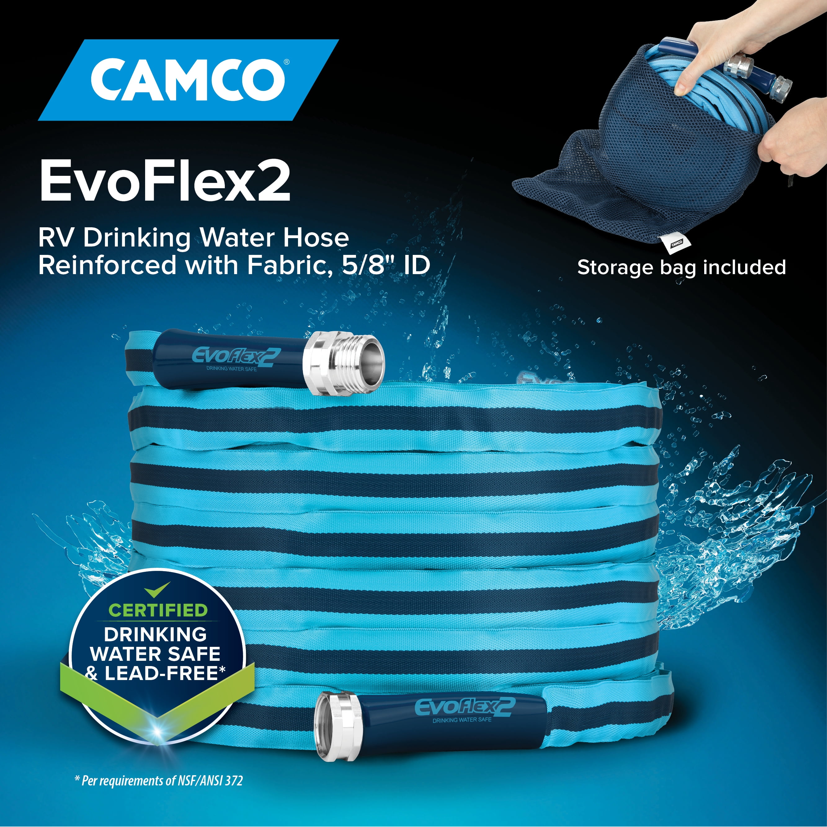Camco EvoFlex2 50-Foot RV Drinking Water Hose - 5/8-Inch Inner Diameter, Blue (22579)