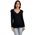 thumbnail image 4 of LadybranchBlack Long Sleeves Shirts for Women V Neck Sexy Ribbed Casual Tshirt Slim Fitted Trendy Tops Blouses(Large,Pure Black）, 4 of 10