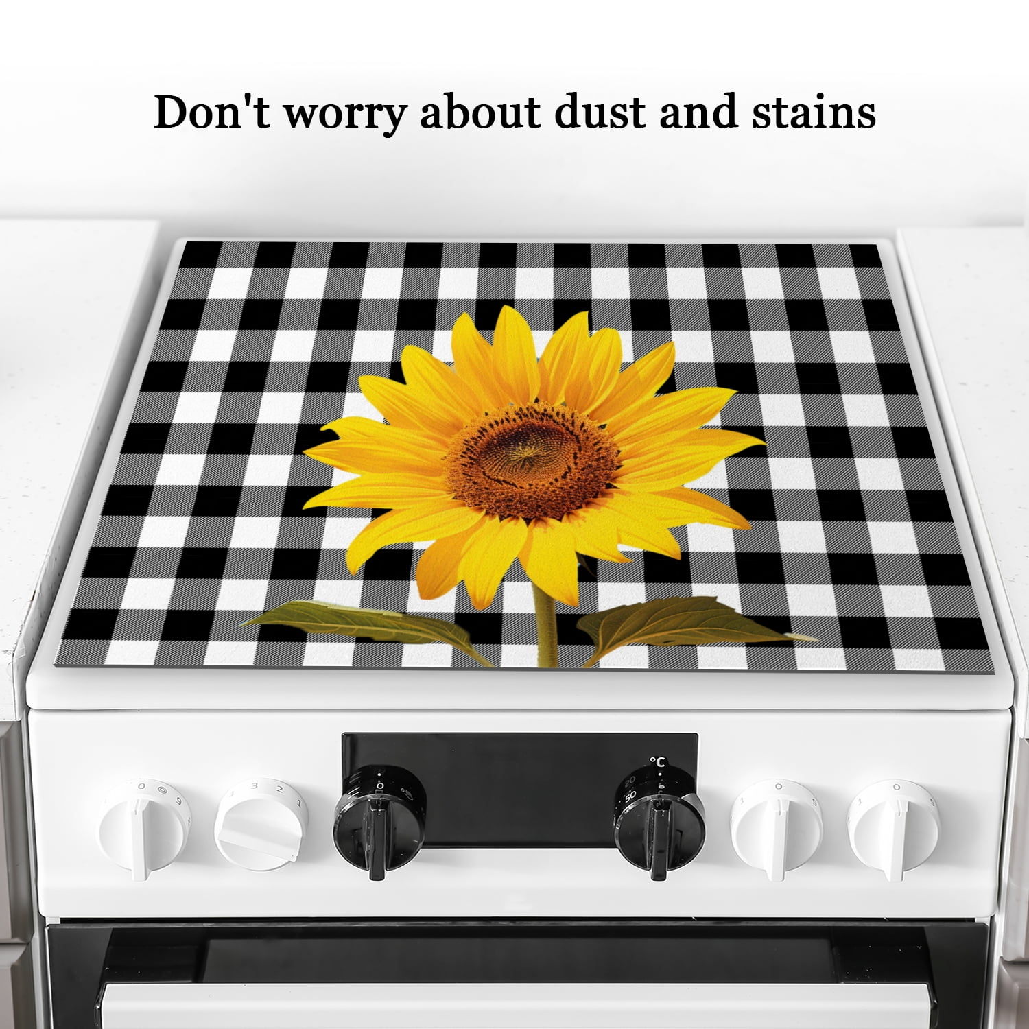Cover for Stove Top Electric Flat Top, Gold Sunflowers Pattern Heat Resistant Ceramic Cooktop Cover Protector Mat, Washable Foldable Pad for Kitchen RV (28×20 Inch)