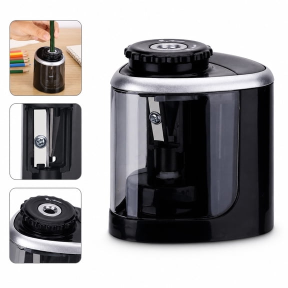 Electric Pencil Sharpener, Automatic Battery Operated Desk Sharpener for Standard and Colored Pencils, Fast Classroom and Office Tool (Black)