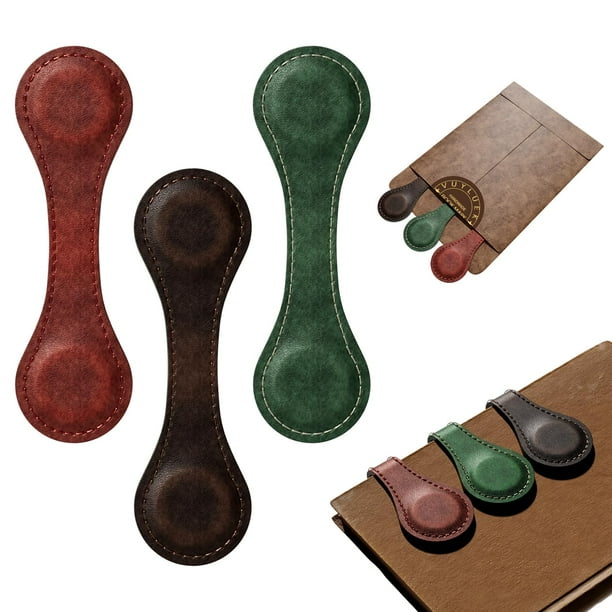 Set de 3 marcadores magnéticos de piel vintage para amantes de los libros