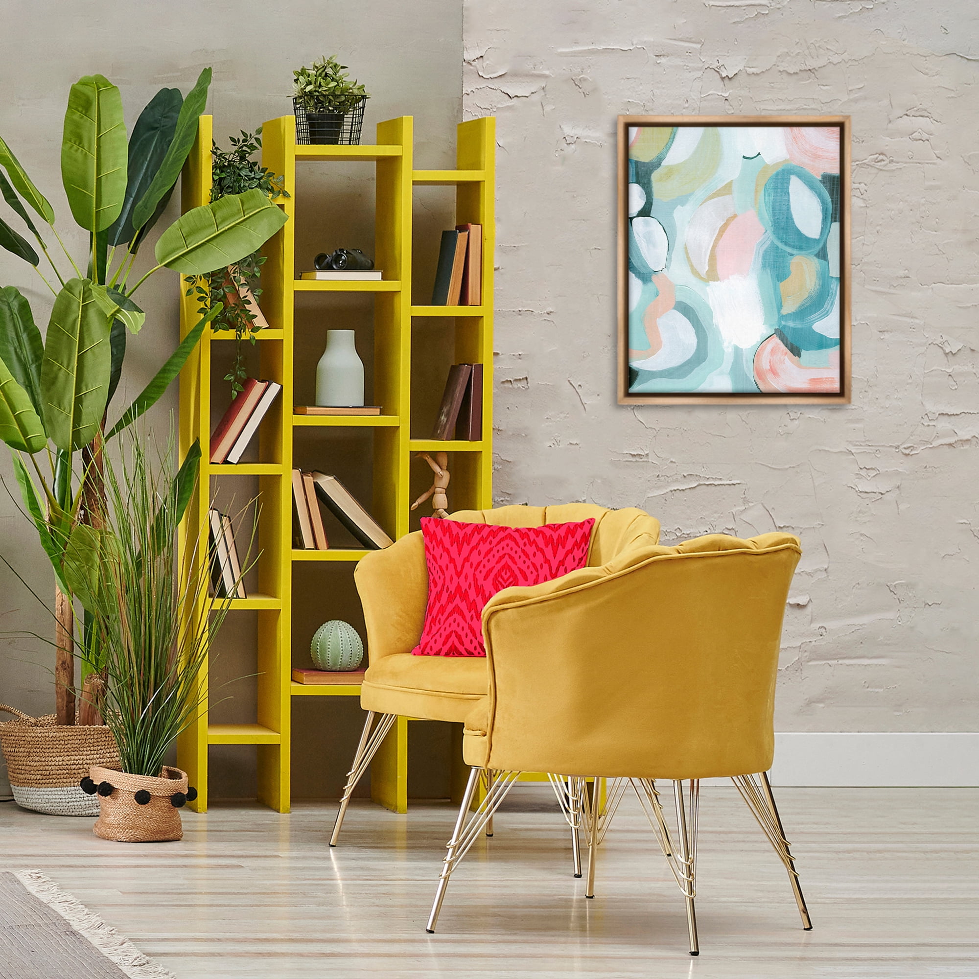 Stupell Industries Pastel Round Forms Abstract Painting Brown Floater Framed Canvas Art Print Wall Art, 17 x 21