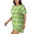 thumbnail image 2 of Fuzoiu Green Lemon Slices Print Women's Short-Sleeved Pajama Set,Lounge Sleepwear Set,Womens Pajama Sets 2 Piece,Button-Up Top and Shorts with Pockets-Medium, 2 of 7