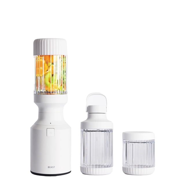 La Bestia Mini Licuadora Plus | Mini licuadora de cocina para encimera | Mezcla batidos y batidos, aderezos, salsas y salsas | Recipientes adicionales, tapa de pajita y pajitas incluidas | 600W (blanc