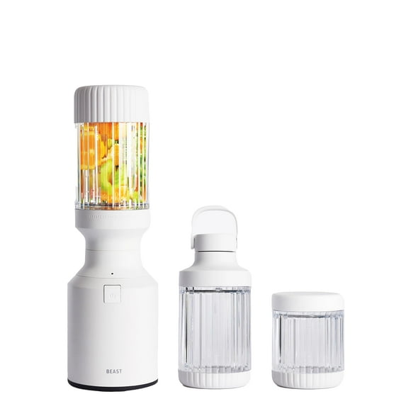 La Bestia Mini Licuadora Plus | Mini licuadora de cocina para encimera | Mezcla batidos y batidos, aderezos, salsas y salsas | Recipientes adicionales, tapa de pajita y pajitas incluidas | 600W (blanc