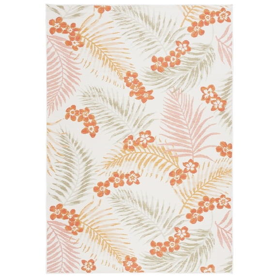 SAFAVIEH Sunrise Jane Floral Reversible Indoor/Outdoor Area Rug, Ivory/Rust Sage, 4' x 5'7"