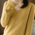 thumbnail image 3 of Jalioing Women's Knit Tops Long Sleeve V Neck Casual Sweaters Solid Color Fashion Basic Sweater Shirts Clothes, 3 of 7