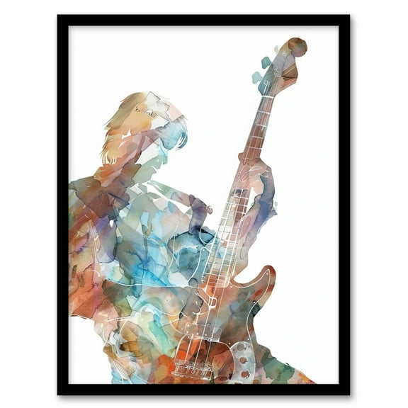 Artery8 Bass Player Musician Bassist Watercolour Painting Living Room Art Print Framed Poster Wall Decor 12x16 inch