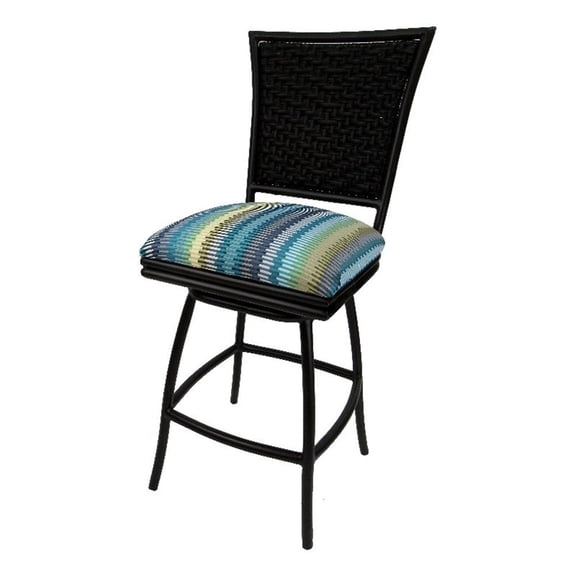 Outdoor/Indoor Counter 26" Bar Stool without Arms - Black Frame-Aqua Blue Stripe
