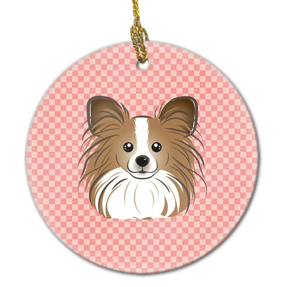 Checkerboard Pink Papillon Ceramic Ornament