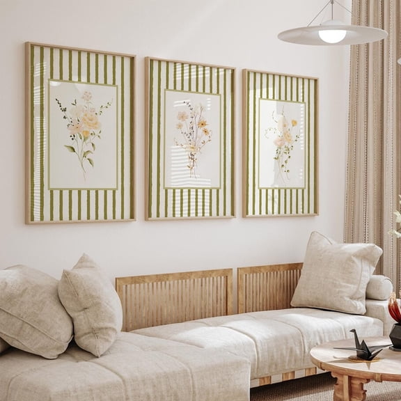 UNFFRAMED Luvia Set of 3 Floral Wall Art Prints Striped Wildflowers Minimalist Boho Botanical Poster Set 3 Prints 8x12