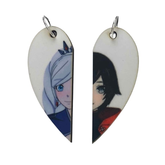 Ruby & Weiss Matching Heart Necklaces or Keyrings | RWBY Couples or BFFs Gift | Anime Gifts for Him or Her