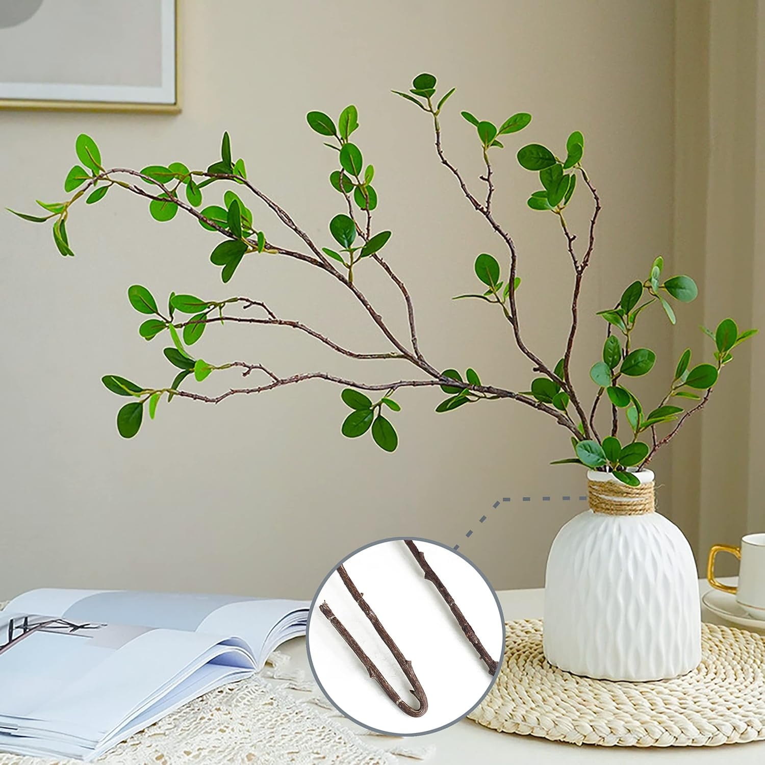 3 PCS Artificial Branches with Leaf, 43.3 Inch Artificial Greenery Stems,Faux Olive Branches for Vase Filler,Decorative Dried Artificial Twigs Bendable Sticks for Shop Garden Office Home Decor