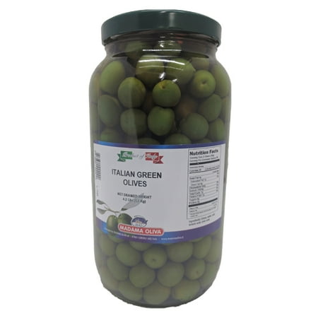 Oliva Series - Madama Oliva Italian Green Olives Alla Calce - Net Drained Weight 4.2 lb