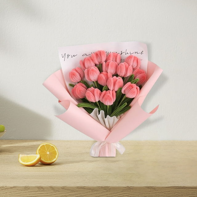 Decoraciones para el hogar, adornos decorativos, regalos hechos a mano DIY ramo de tulipanes con palitos retorcidos kit de flores caseras flores tejidas a mano césped artificial