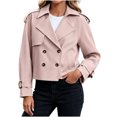 thumbnail image 2 of IUYRTFE Women's Cropped Double Breasted Trench Jacket with Pockets Long Sleeve Lapel Collar Casual Short Coat, 2 of 6