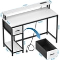 thumbnail image 5 of Full White Computer Desk 39 Inch with LED Lights and Monitor Stand, Office Desk with Drawer for Small Spaces, Gaming Desk with Power Outlets and Shelf, 5 of 8