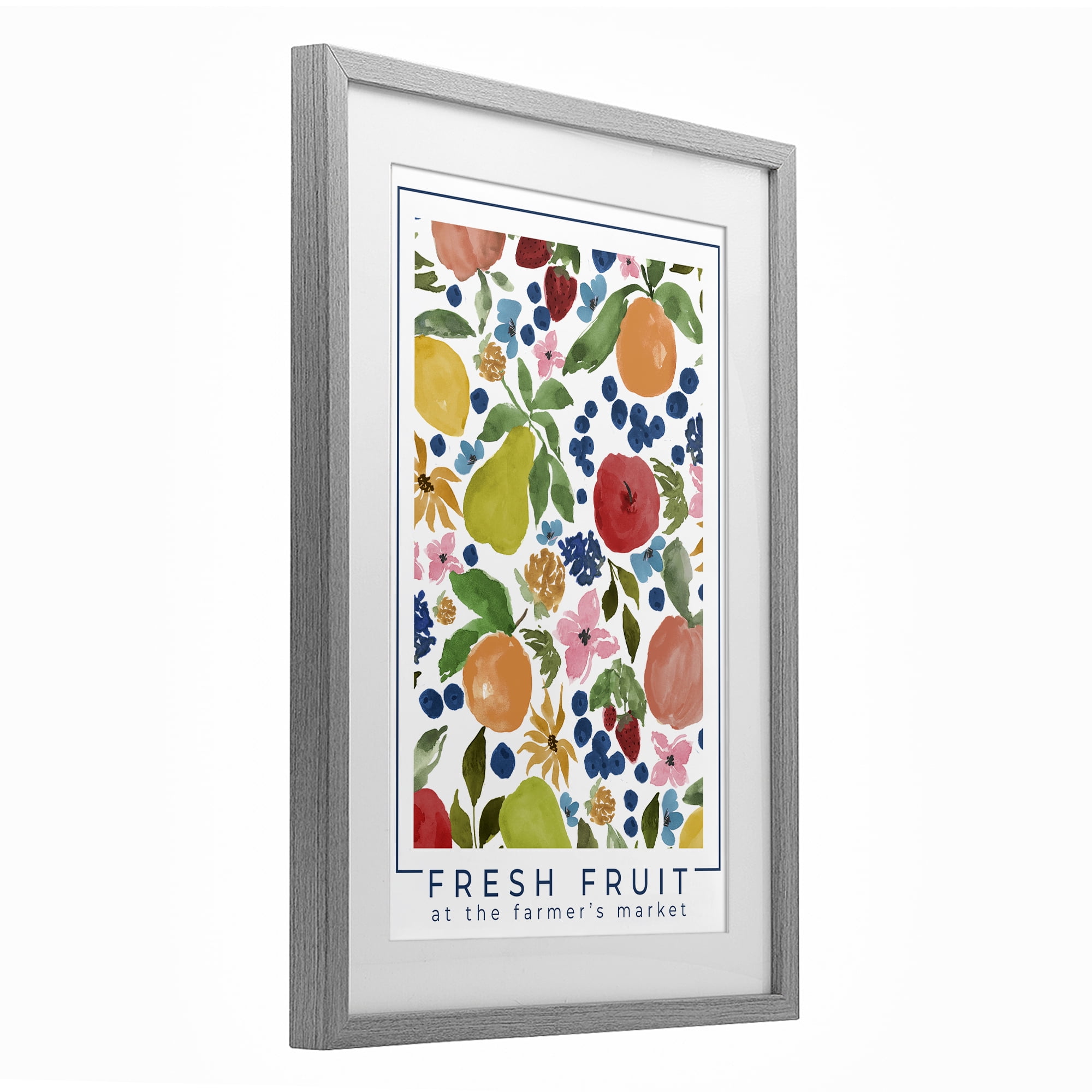 Stupell Industries Fresh Fruit Market Pattern Gray Framed Print Under Glass, design by Lucille Price