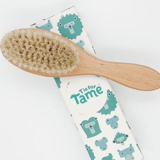 T is for Tame - Ultra Soft Premium Wooden Hair Brush, Natural Bristles for Delicate Baby Scalps