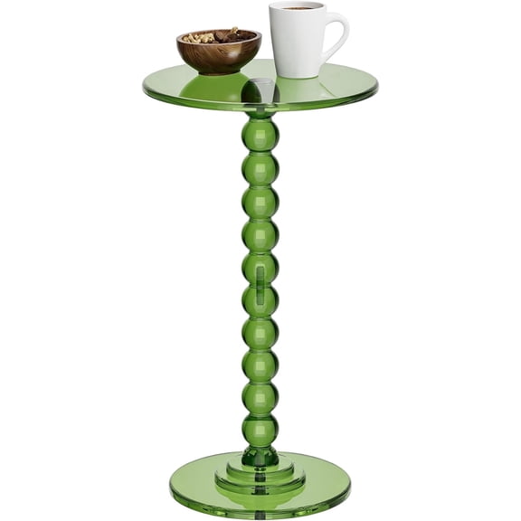 Acrylic Side Table, End Table Round Top with Solid Post for Living Room, Bedroom, Balcony, Easy Assembly (Green )
