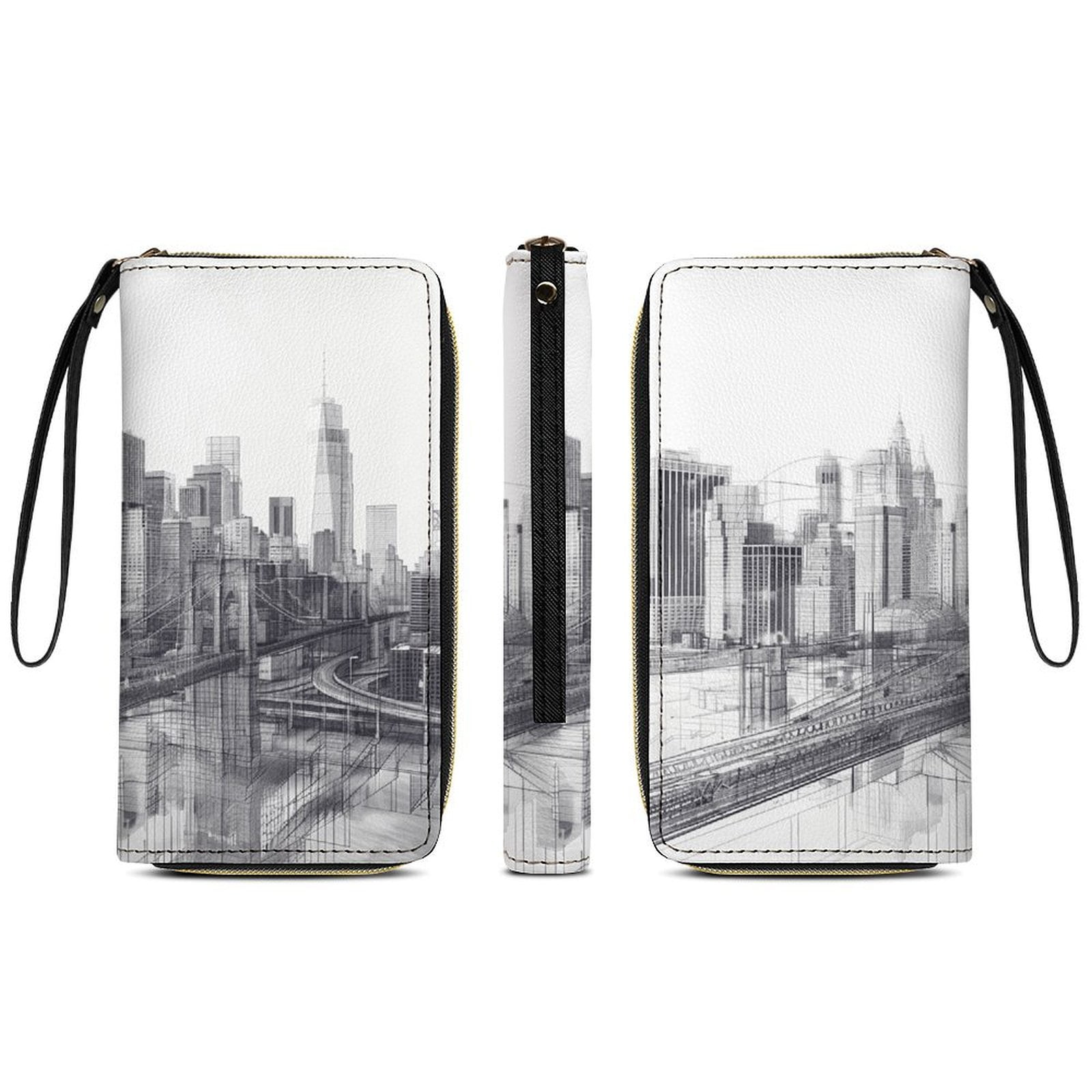 Womens Wallet Bifold Ladies Cluth Bag Wristlet Wrist Strap Long Purse Brooklyn Hologram Design