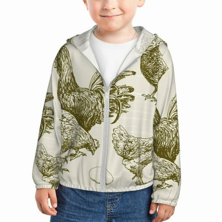 

Gaeub Chickens Print Athletic Sun Protection Hoodie for Kids Long Sleeve Outdoor UV Shirt Running Fishing Top for Boys Girls-2 Years